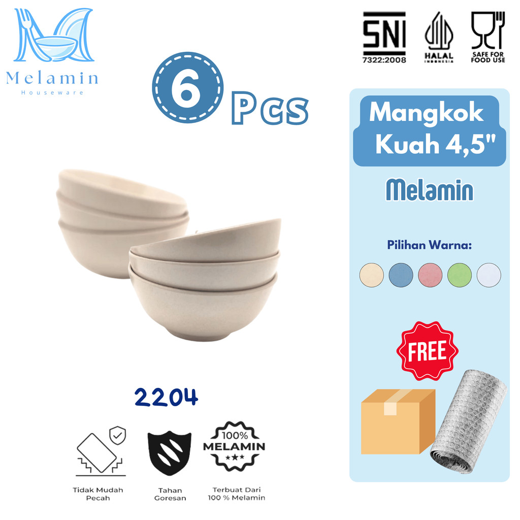 6 Pcs, Mangkok Nasi 4.5 inch Melamin ONYX Polos - 2204