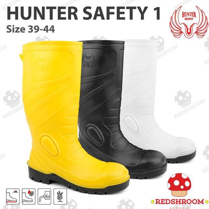 Segurana - Sepatu Boot Tinggi Hunter Safety 1 Hitam Kuning Putih Toe Cap Besi