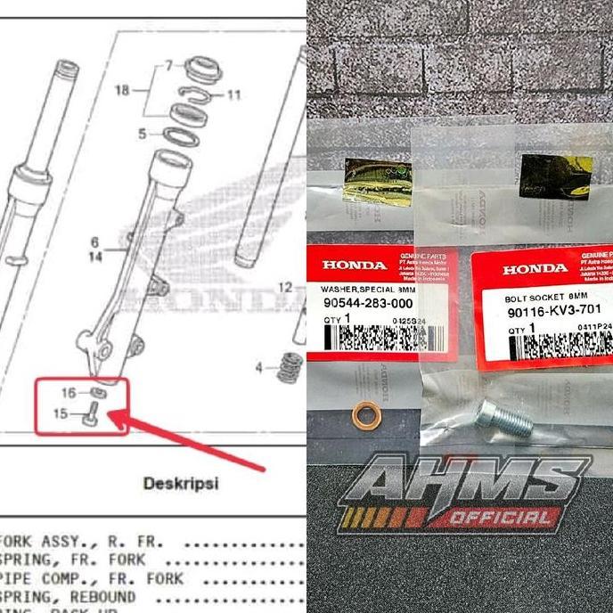Baut L Suling Shock Depan Vario 150 125 BeAT Scoopy Original AHM