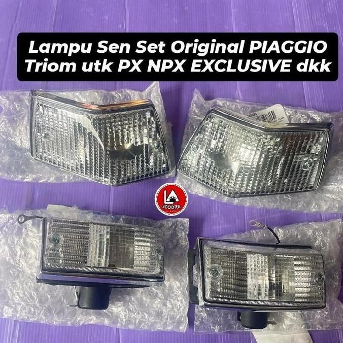 Lampu sen set Triom Piaggio mika bening utk PX, Excel dkk