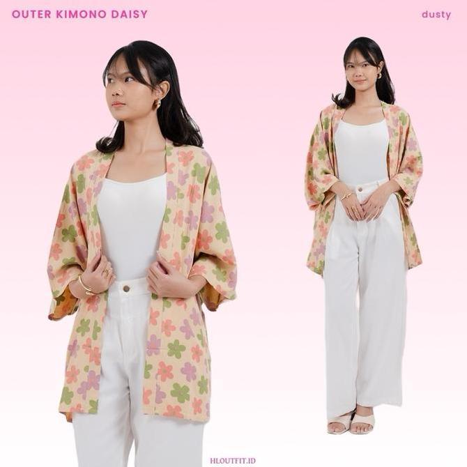 HL Outer Kimono Daisy-Kimono Motif Bunga Realpict Cardigan Panjang