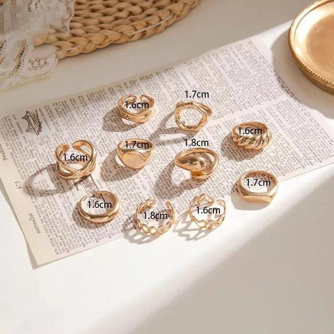 YUTUSAKA Si 10 Gold-Silver Statement Ring Set Set Cincin Vintage Cincin Buku Jari Wanita Tidak Berat