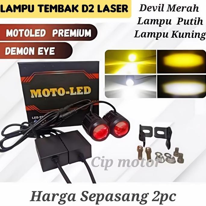 VIRALL LAMPU D2 LASER MOTOLED LUMINOS PUTIH KUNING MINI DRIVING LED SEPASANG 2PC *