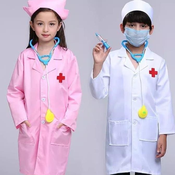 dokter kecil set lengkap baju,topi, stetoskop,masker&suntikan mainan DS