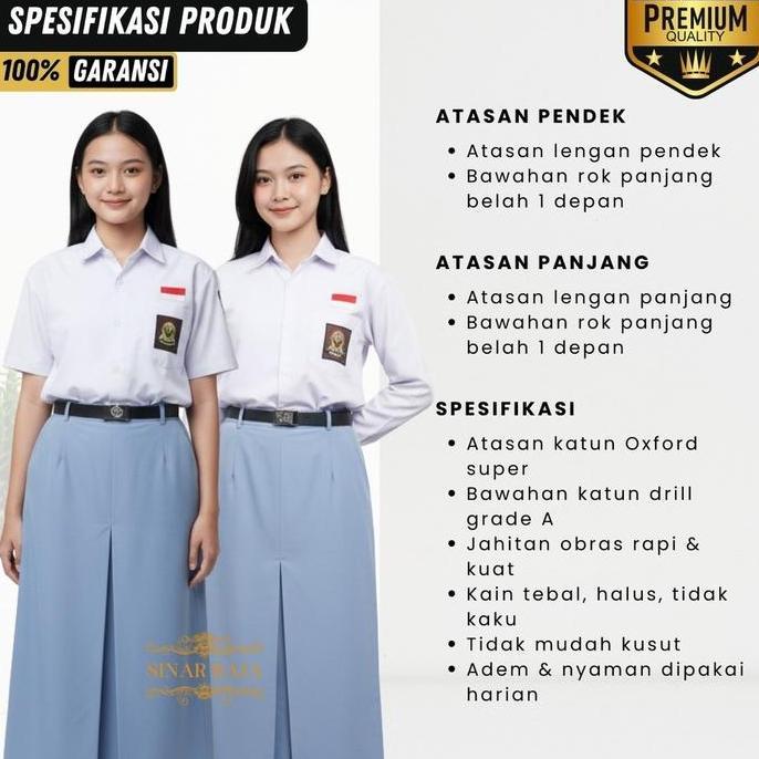 PREMIUM / Setelan Seragam Sekolah SMA MA Putih Abu lengkap Atasan Rok Wiru 1 Belah 1 lipit 1 Panjang