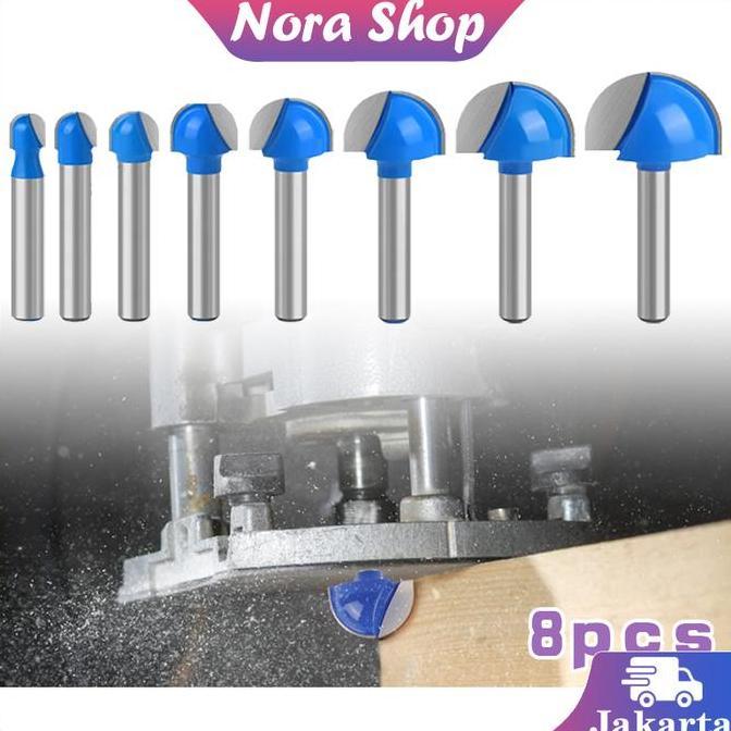 IUMAORI 8Pcs Mata Profil Router Bit Mata Profil Setengah Lingkaran Shank 6mm
