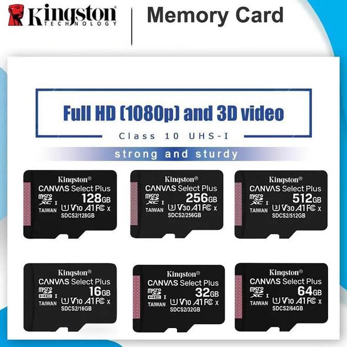 Original Kingston Memory Card Canvas Select Plus Class 10 microSD Card TF 8GB 16GB 32GB 64GB 128GB 2