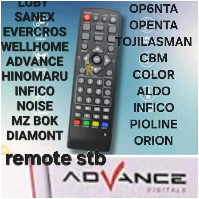 REMOTE STB REMOT UNIVERSAL MULTI MULTY SETING SET TOP BOK BOX LUBBY LUBY SANEX WELLHOME AOKY INTRA A