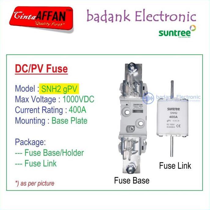 400A - SUNTREE SNH2 gPV 1P 1000V DC Fuse Base/Holder + Fuse Link PV