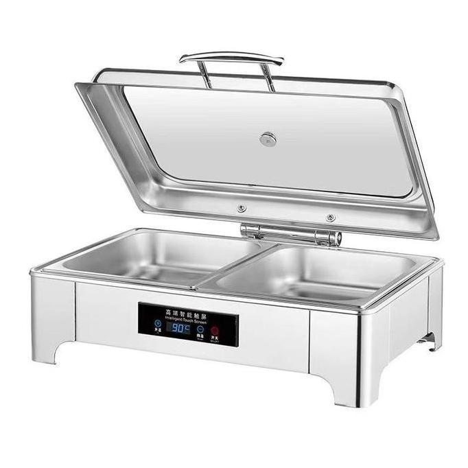 SHWARASA Rolltop Segi Kaca Elektrik Tempat Prasmanan Stainless Wadah Makanan Prasmanan Roll Top Pras