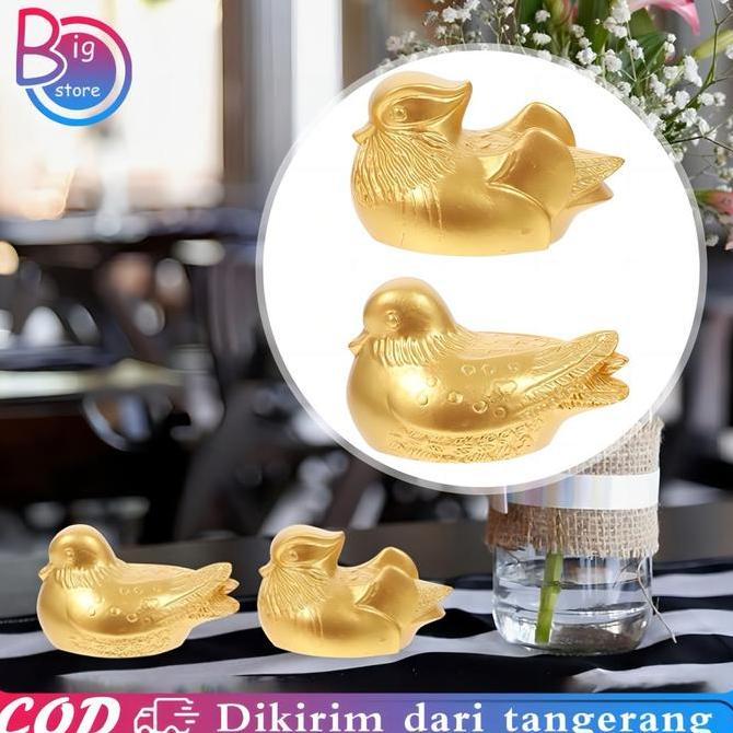 MUVAC Bebek Mandarin Sepasang Feng Shui Mandarin Patung Emas Pajangan Bebek Simbol Cinta Sejati