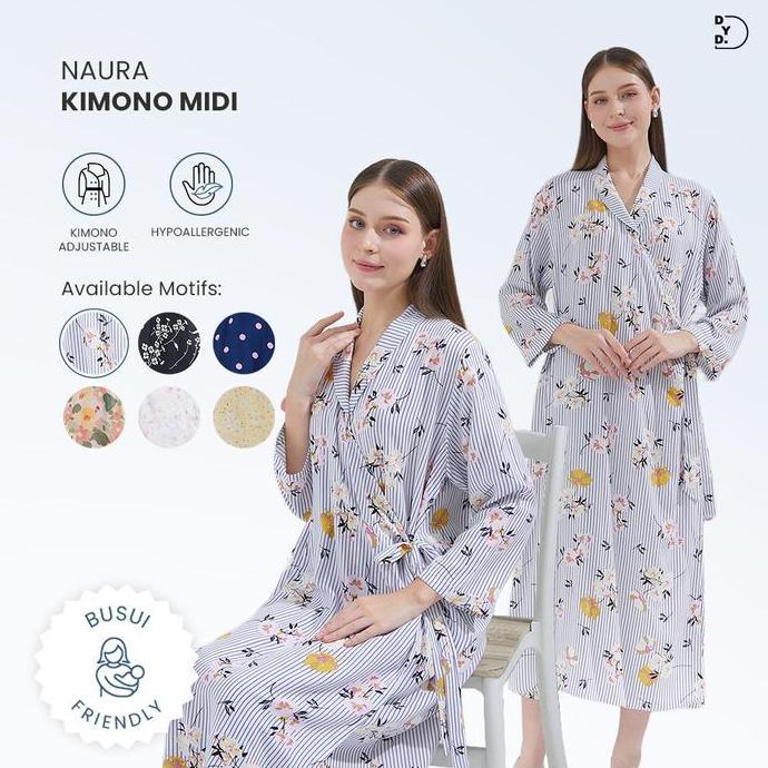 DYD Naura Kimono Midi Daster Busui & Lahiran Friendly Bahan Rayon Size Jumbo Dress Ibu Hamil Lengan 
