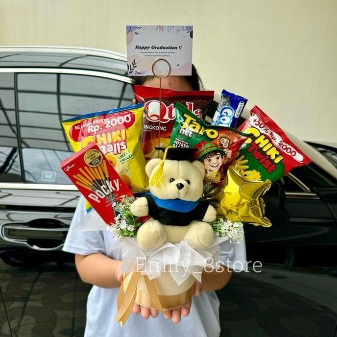 (Ready Stok) Buket wisuda Bloom Box Snack Bucket Boneka Wisuda Anak | kado anak ulang tahun  Wisuda 
