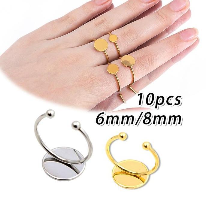 EYAMUY 6mm / 8mm Cincin Mahkota Bulat Stainless Steel 10PCS Cincin DIY Resin Mahkota Bulat Stainless