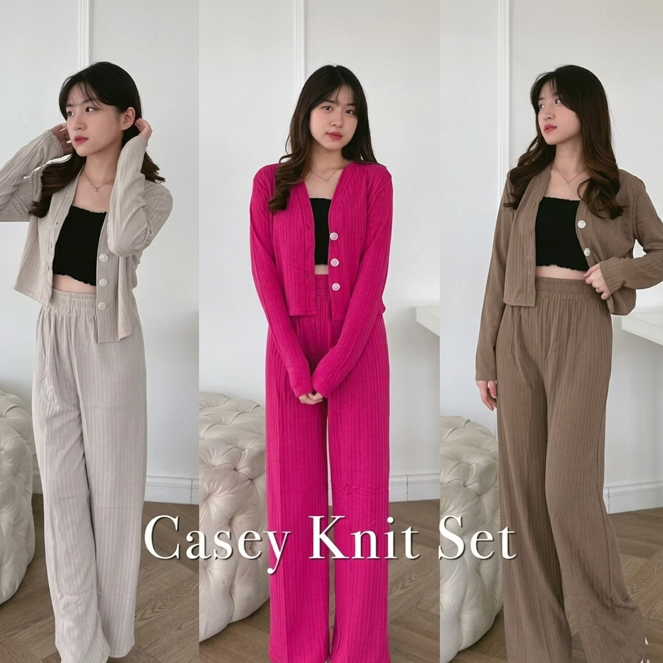 Classy - Set Casey Premium Knit (Cardi+Pants) / Setelan Wanita Crop dan Celana Kulot