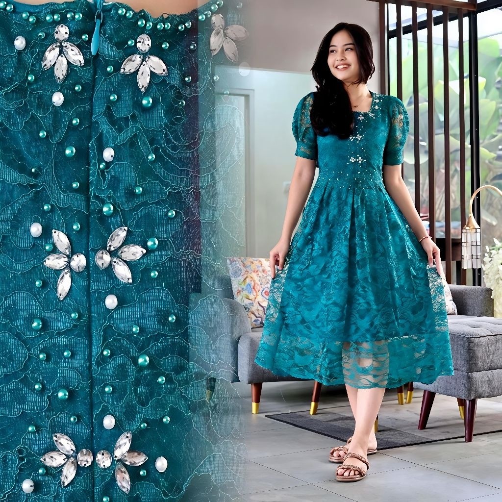 Dres Natal Midi Gisela Payet Mewah / Dres Natal Jumbo XXXL / Dres Cantik