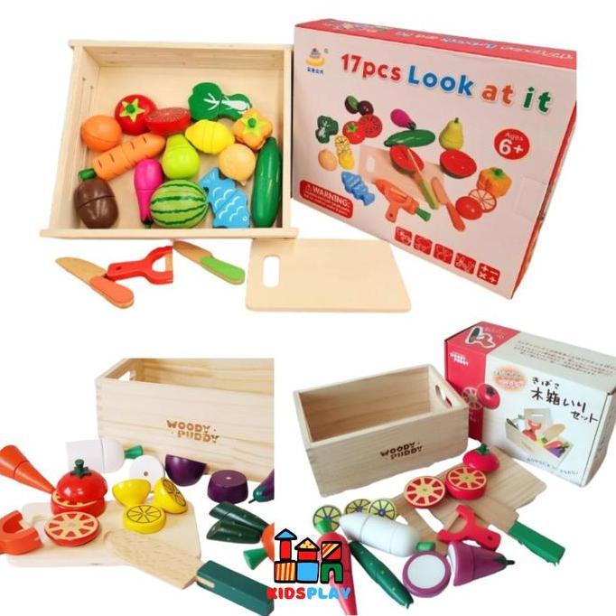 Promo 17Pcs Look At It Mainan Masak Masakan Wooden Toys Mainan Kayu Mainan Dapur Anak Perekat Magnet