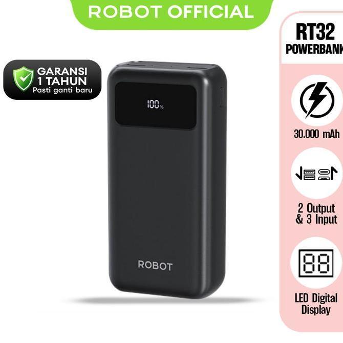 Bestseller- PowerBank ROBOT 30000mah RT32 Quick Charging Powerbank  Charger Handphone- Garansi 1 Tah