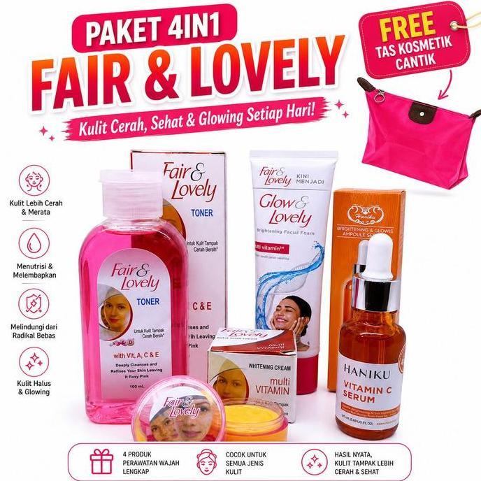 fair and lovely 1 paket lengkap glowing asli 5 in 1 Fair And Lovely BPOM Kering Pelembab Pencerah Fa