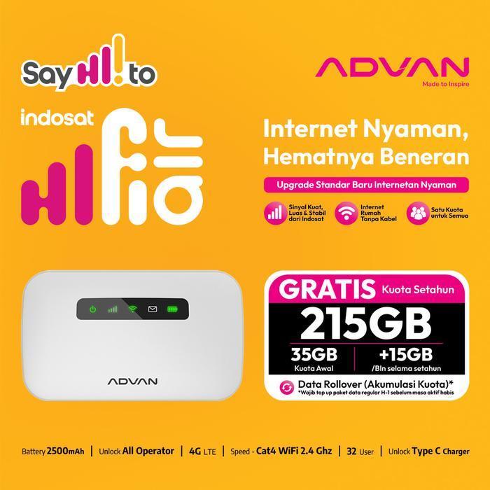 ADVAN Ipocket MIFI indosat HIFI AIR 215GB Modem | 4G LTE | Baterai 2500 mAh | Garansi 1 tahun | Spee