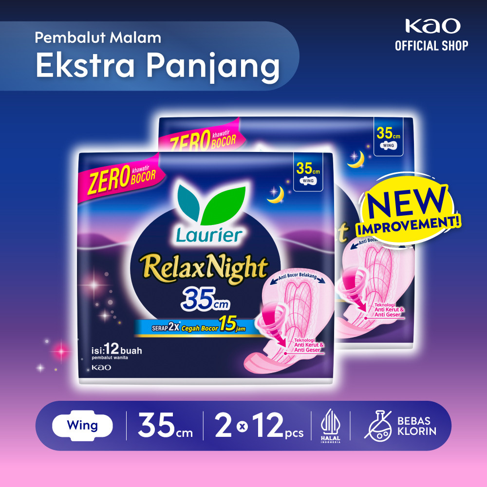 Laurier Relax Night Pembalut Malam Wing 35 - 12s Twinpack