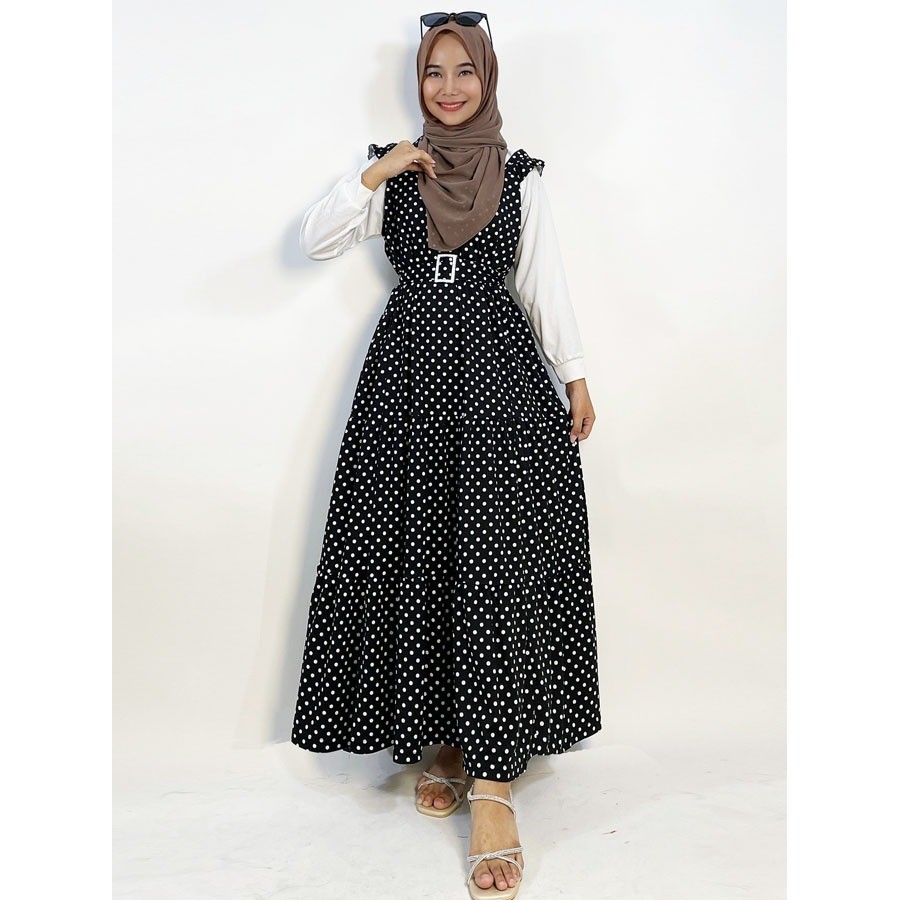 CARLINA Windy Gamis Dress Maxy Polkadot Onde Overall Ruffle