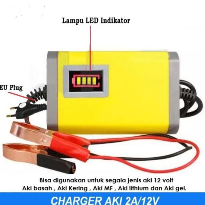 LADHUVHI Alat Cas Aki / Charger Aki Motor Dan Mobil 12V 2A