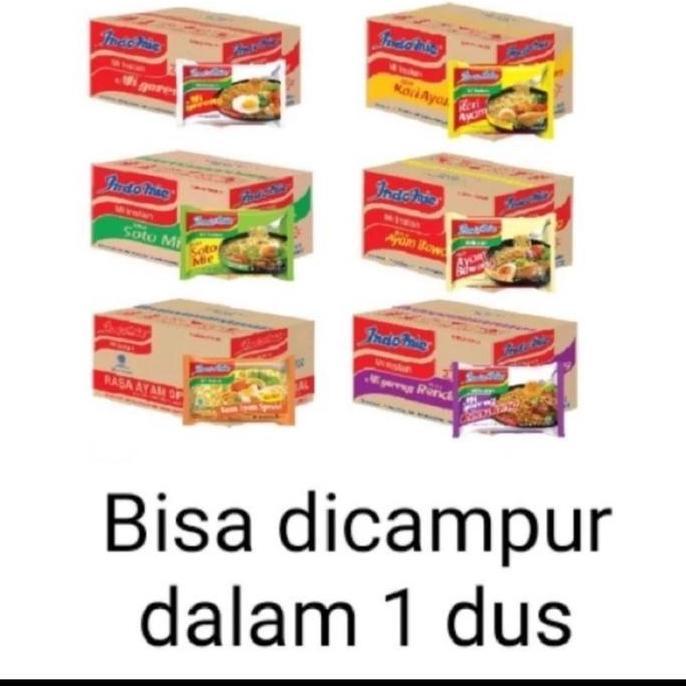 Indomie Mix 4 macam bawang/soto/kari & goreng 1 dus & 1/2 dus PS