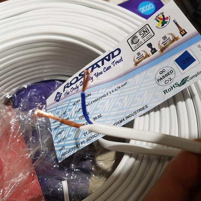Promo Kabel Oval Gepeng Putih 2X0.75 Rostand Sucofindo Sni ( Meteran ) Cod