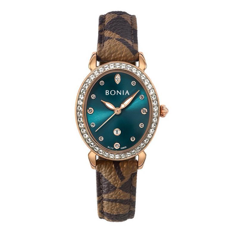 Bonia Monogram BNB10771 Brown Monogram Leather Strap Women Watch