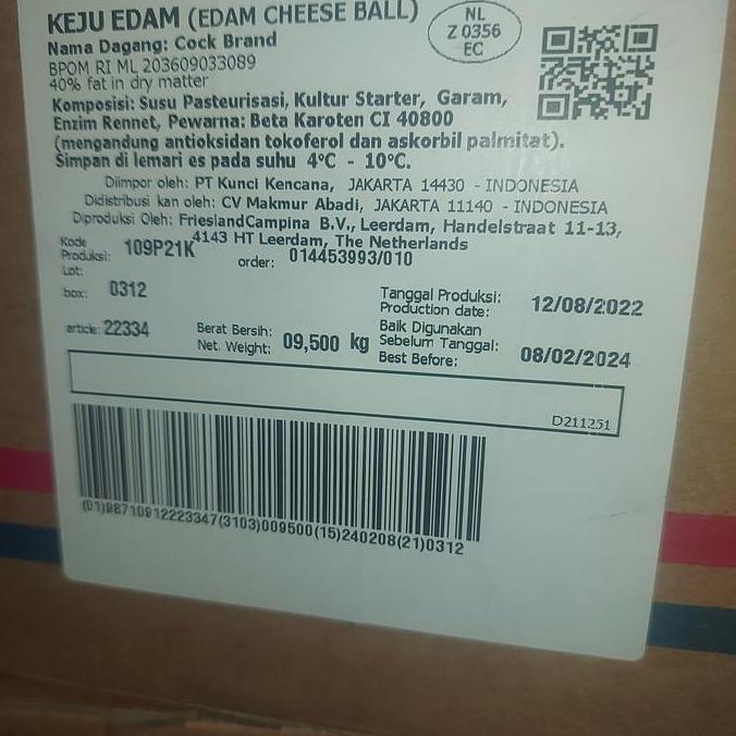 Runmilk- Keju Edam Ayam Emas 500 Gram