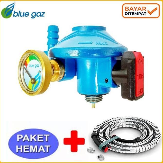 FLASH SALE - PAKET HEMAT Regulator PD+Selang BLUE GAZ ORIGINAL (SNI) I Regulator Ada Meteran  dan  S