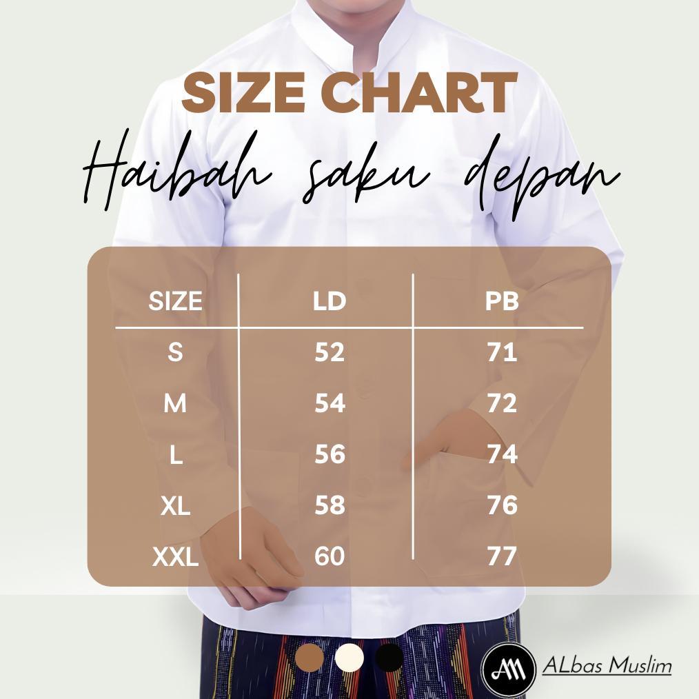 HEMAT Baju Koko Pria Lengan Panjang Haibah Polos Jumbo Saku Depan Matt Toyobo Warna Putih Tulang Cer