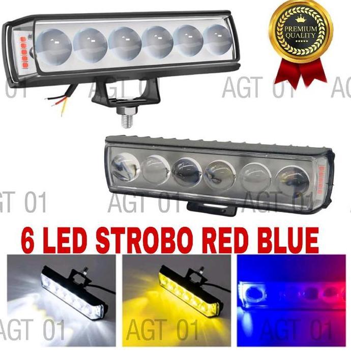 Lamou Sorot 6 Led Strobo Devil Red Blue / Lampu Sorot Mobil Dan Motor Premium 6 Led Strobo / Lampu M