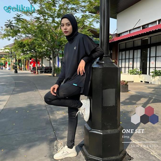 ELIKAH ONE SET Atasan Baju Olahraga Wanita Muslim Oversize ELMA Outer Sport Hijab Kerudung Celana Pa
