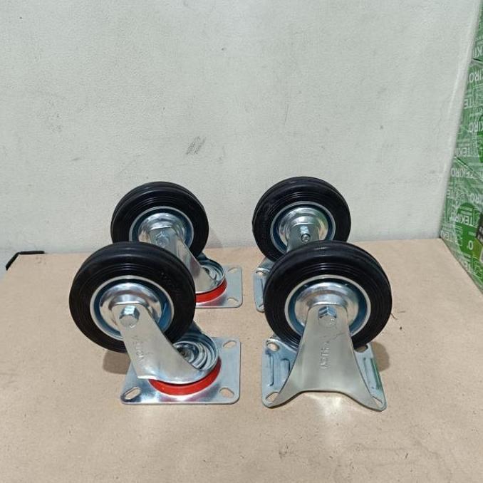 MABUROO RODA KARET 4 INCH 1 SET HIDUP & MATI RODA GEROBAK 1PAKET PUTAR + MATI