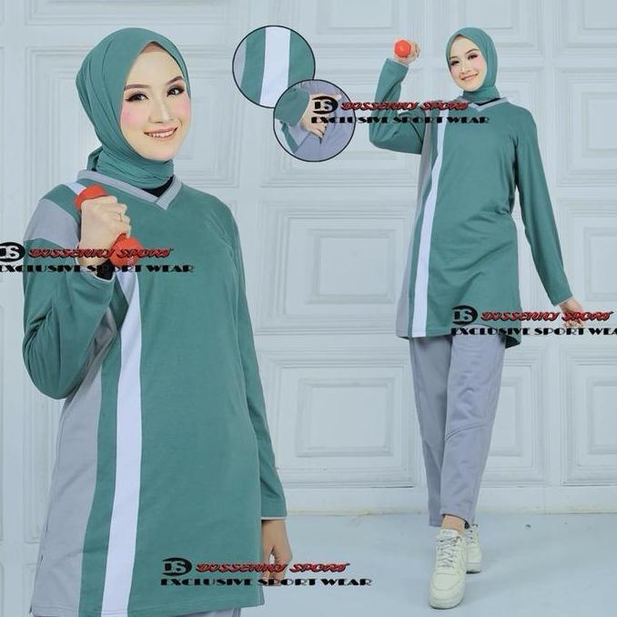 Setelan Olahraga Wanita muslimah//Baju Stelan Treining Olahraga Tunik Celana Panjang Sport Atasan Ka