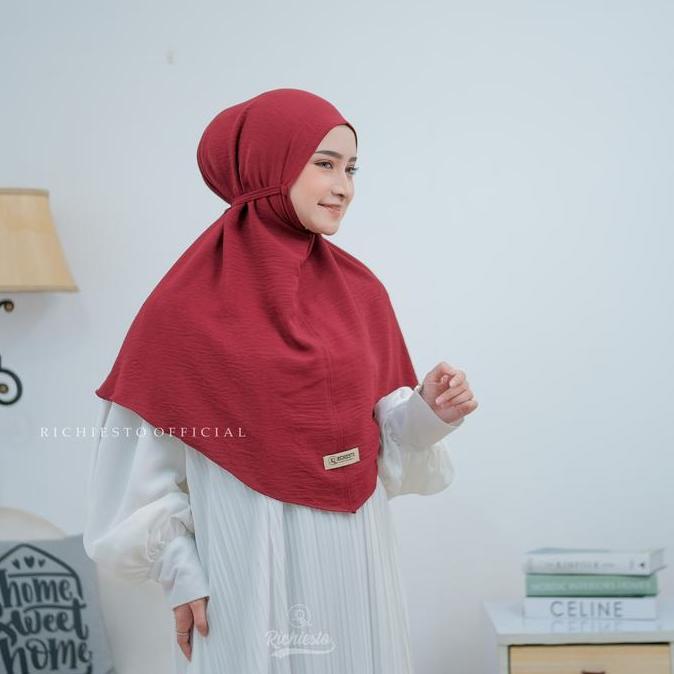 Bergo Instan Crinkle Airflow Tali Non Pet Ukuran L Jilbab Panjang Muslim