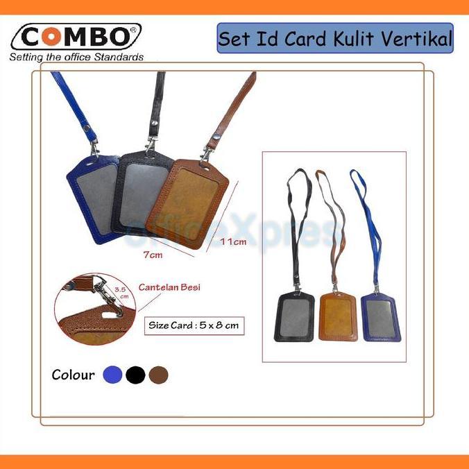 JAVXIACI Set ID Card Kulit + Tali / Tali Id Card Set / Card Case Kulit Dan Tali