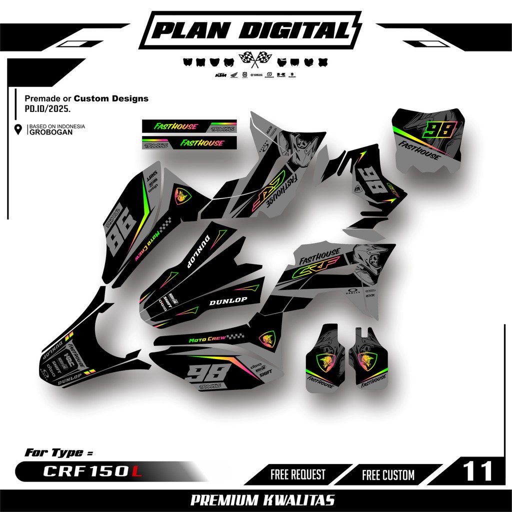Decal CRF 150L Monster Style Full Body Stiker Motor Racing Premium Custom Banyak Warna