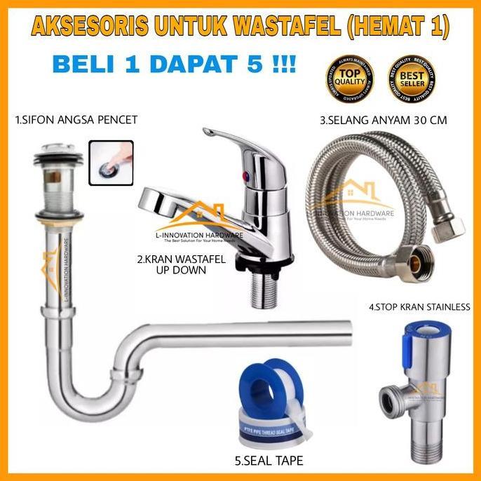 Paket Kran Air Wastafel Cuci Tangan Keran Shower Selang Anyam Stainles