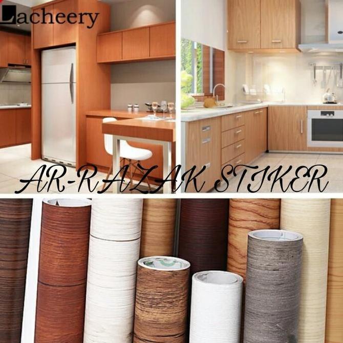 Wallpaper Stiker Dinding Lemari Meja Lantai Pintu Motif Serat Kayu 3D