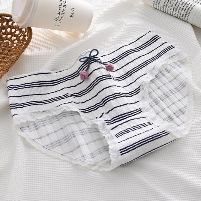 TWOVAN PEACHIE | CD2146 CD Cewek Lucu Celana Dalam Knickers Pastel Navy Motif Cherry Putih Fashion W