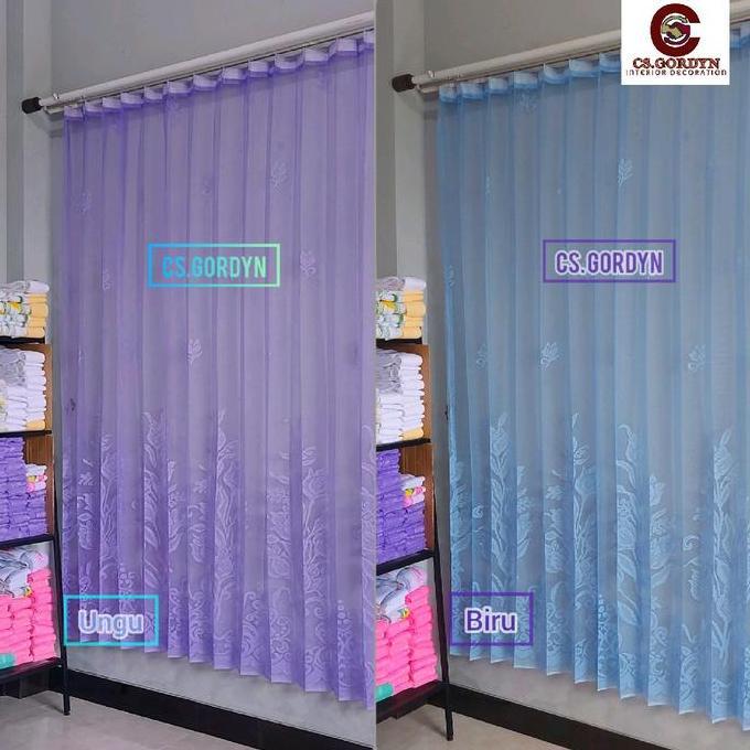 Vitrase Gorden Bunga Tulip Ungu Biru Tirai Vitrage Vitrace Selambu tile jendela minimalis