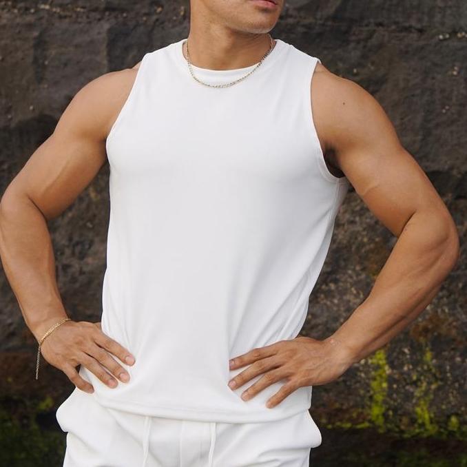Tanktop Pria RIB GARIS GARIS Putih Hitam Polos Jimbaran Series Sportwear Beachwell Bali Outdoor