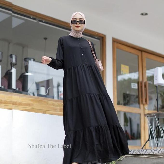 Homey Dress Gamis Polos Hitam dan Putih Gamis Katun Rayon Adem - Homey