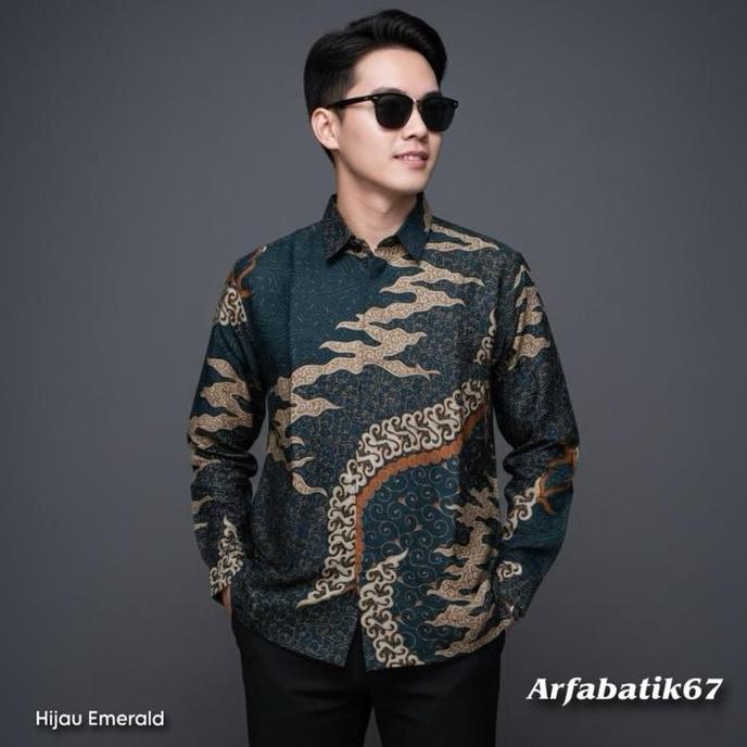 CAKRA HIJAU EMERALD Kemeja batik pria lengan panjang katun prima premium lapis furing hero ready ser