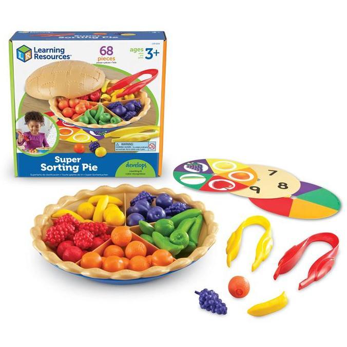 Learning Resources Super Sorting Pie Educational Fruit Sorting Toy With Jumbo Tweezers, Mainan Eduka