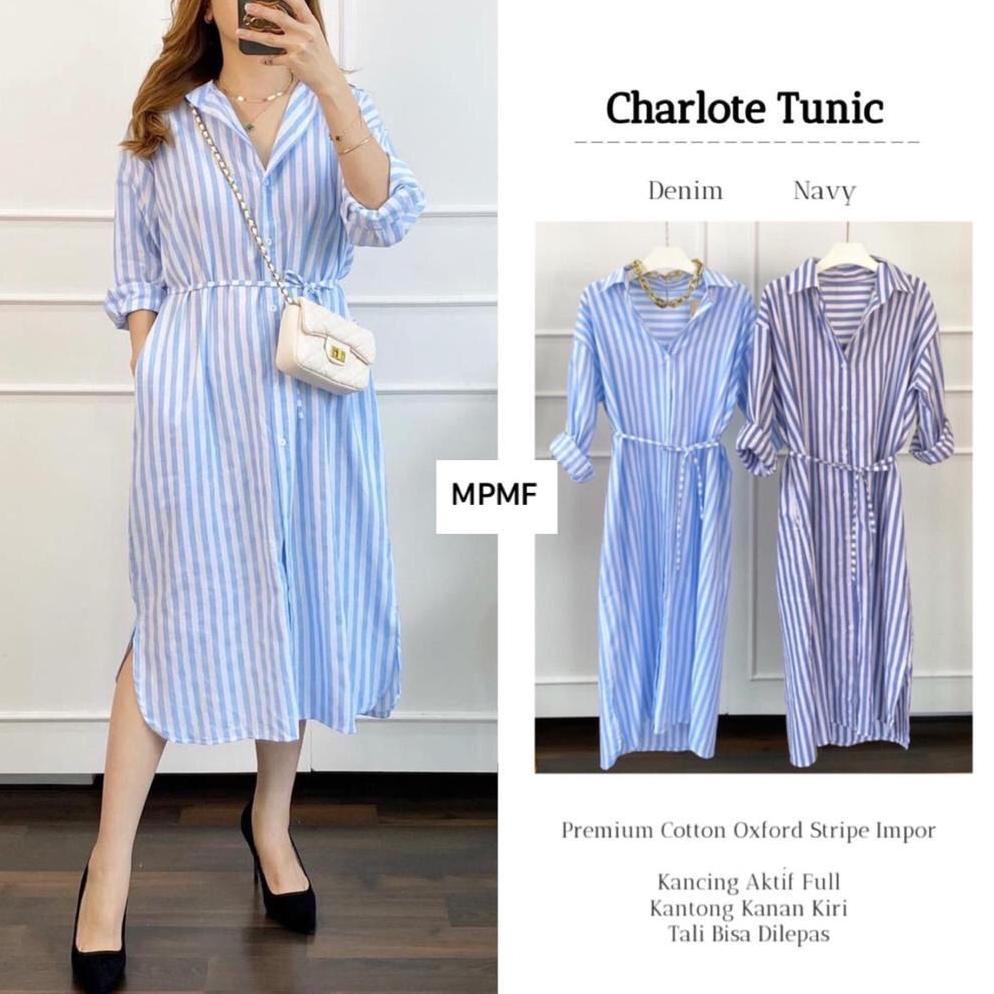 Nando Tunik Kemeja Salur Garis Garis Denim Katun Salur Import Tali Ikat Pinggang 8039 Premium