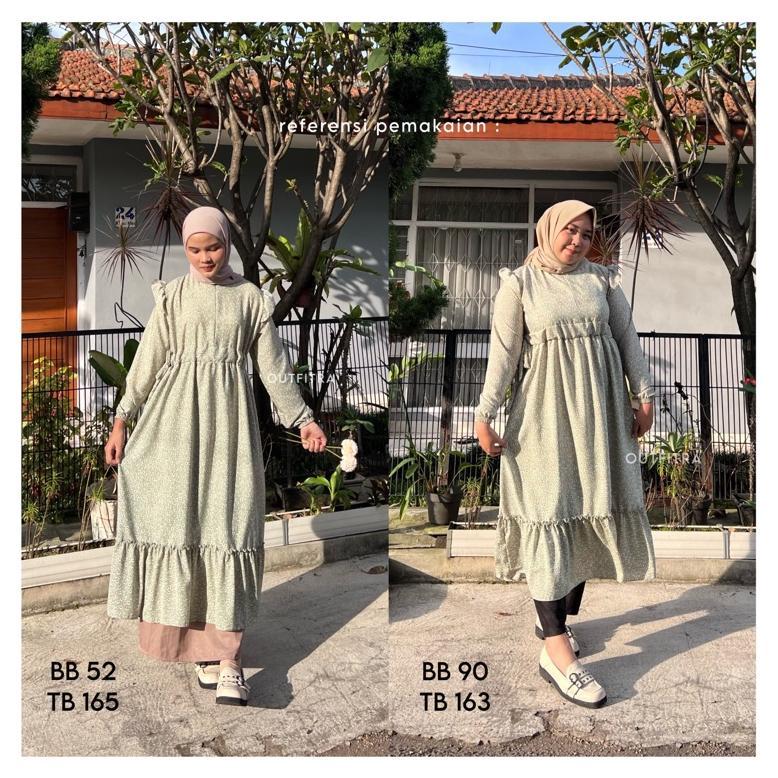 [Cod] Tunik Midi Gamis Crepe Ceruty Babydoll Rayon Motif Bunga Busui Friendly - Midi Dress Ceruti Ke